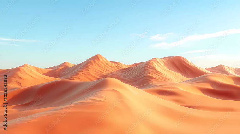 Big 3d realistic background of sand dunes. Desert landscape with blue sky Big 3d realistic background of sand dunes. Desert landscape with blue sky