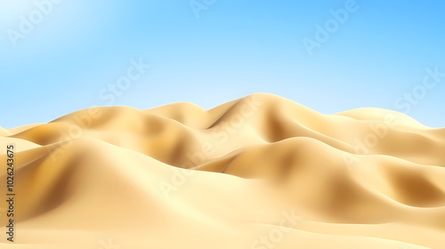 Big 3d realistic background of sand dunes. Desert landscape with blue sky photo