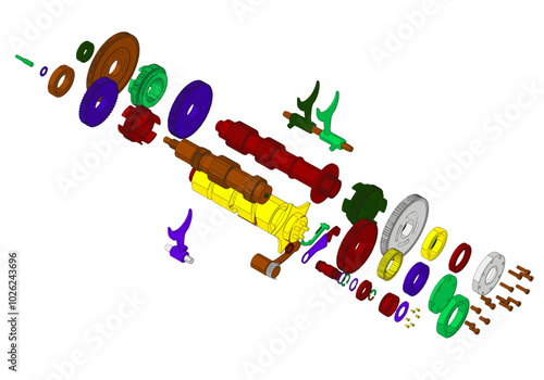 Motorcycle gearbox on white background.
