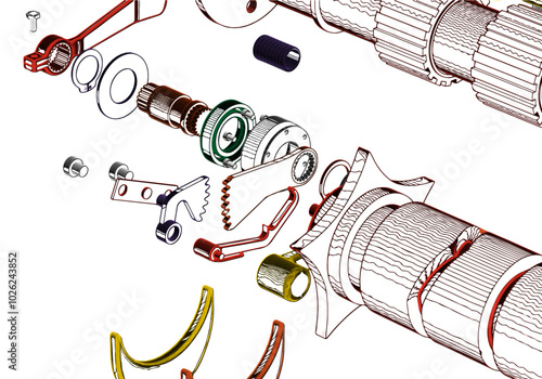 Motorcycle gearbox on white background.