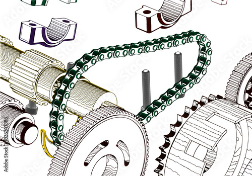 Clutch basket and chain on white background.