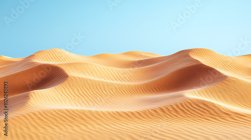 Big 3d realistic background of sand dunes. Desert landscape with blue sky photo