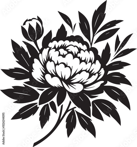 Peony flower silhouette black vector