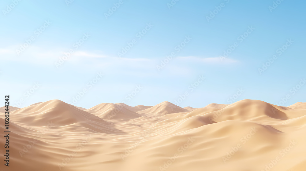 Big 3d realistic background of sand dunes. Desert landscape with blue sky Big 3d realistic background of sand dunes. Desert landscape with blue sky
