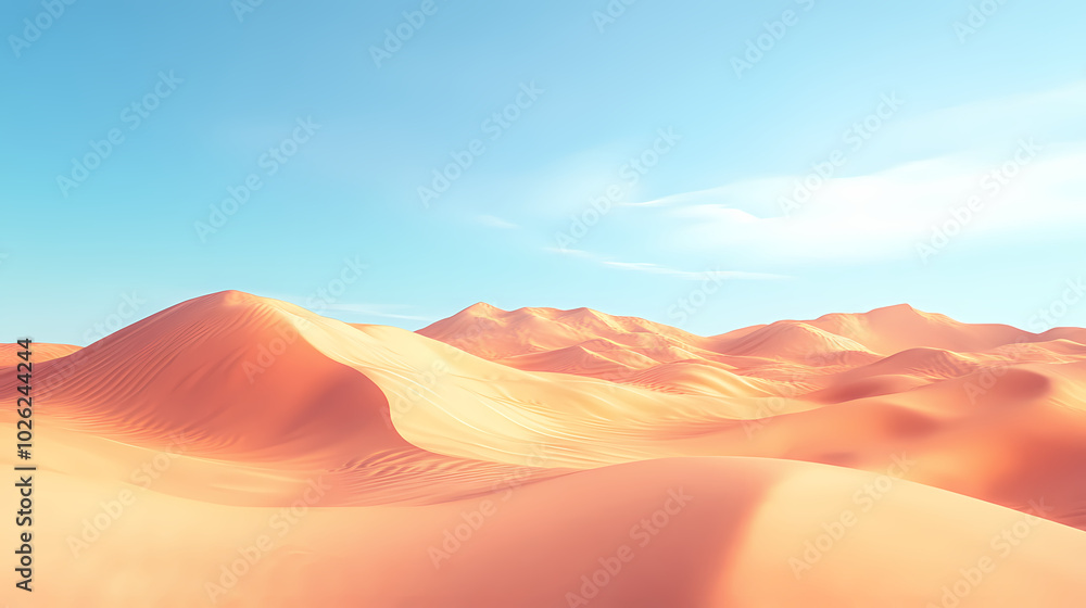 Naklejka premium Big 3d realistic background of sand dunes. Desert landscape with blue sky