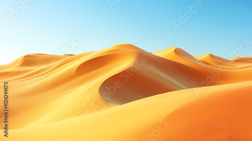 Big 3d realistic background of sand dunes. Desert landscape with blue sky