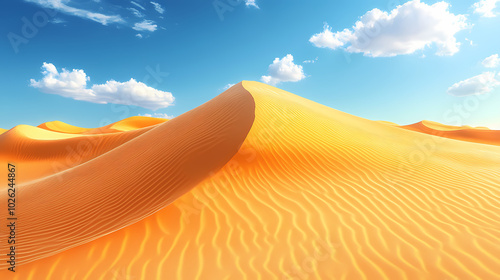 Big 3d realistic background of sand dunes. Desert landscape with blue sky photo