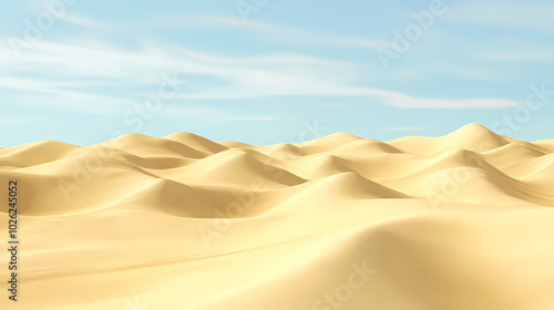 Big 3d realistic background of sand dunes. Desert landscape with blue sky photo