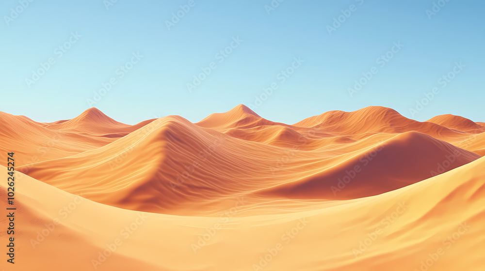 Naklejka premium Big 3d realistic background of sand dunes. Desert landscape with blue sky