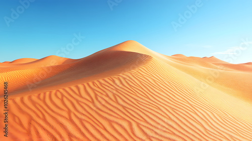 Big 3d realistic background of sand dunes. Desert landscape with blue sky