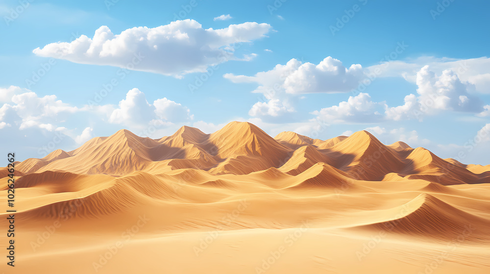 Big 3d realistic background of sand dunes. Desert landscape with blue sky Big 3d realistic background of sand dunes. Desert landscape with blue sky