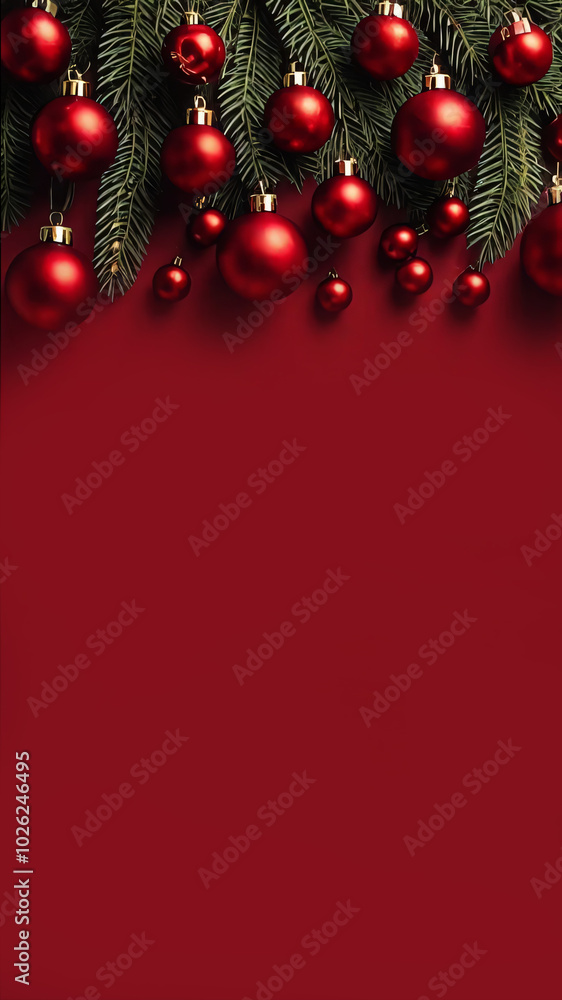 Christmas background with balls. Christmas background with pine branches. Festive Christmas background with ornaments and pine branches for holiday text. Christmas or New Year red background
Christmas background with balls. Christmas background with pine branches. Festive Christmas background with ornaments and pine branches for holiday text. Christmas or New Year red background