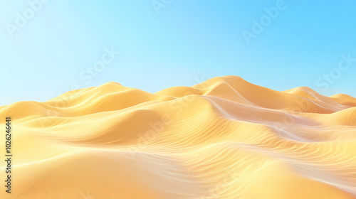Big 3d realistic background of sand dunes. Desert landscape with blue sky