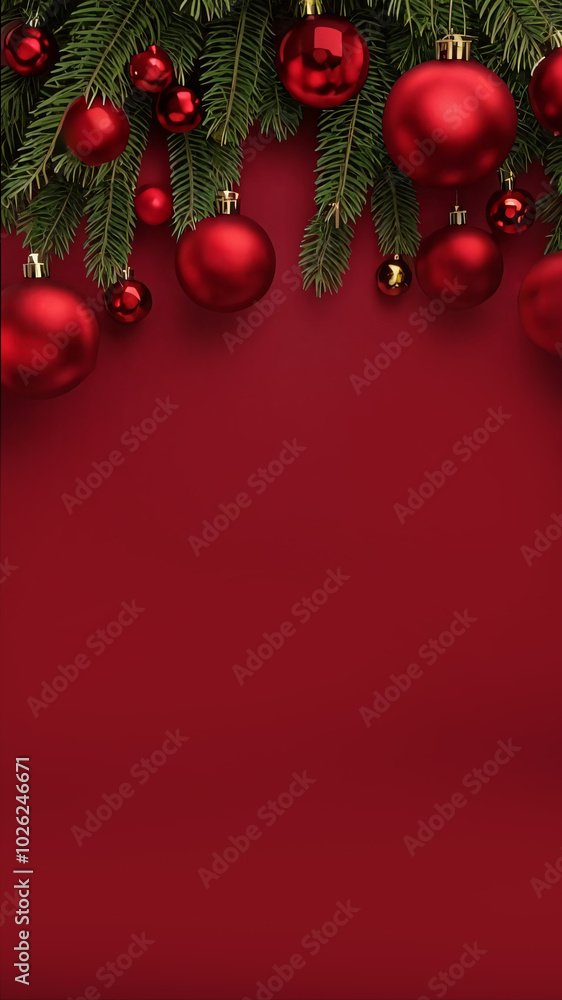 Christmas background with balls. Christmas background with pine branches. Festive Christmas background with ornaments and pine branches for holiday text. Christmas or New Year red background
Christmas background with balls. Christmas background with pine branches. Festive Christmas background with ornaments and pine branches for holiday text. Christmas or New Year red background
