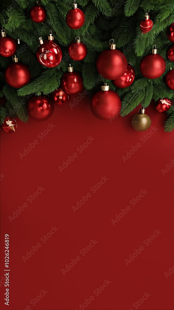 Christmas background with balls. Christmas background with pine branches. Festive Christmas background with ornaments and pine branches for holiday text. Christmas or New Year red background
Christmas background with balls. Christmas background with pine branches. Festive Christmas background with ornaments and pine branches for holiday text. Christmas or New Year red background