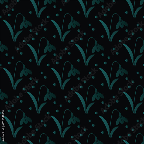 Polkadot Snowdrops Seamless Vector Pattern Design