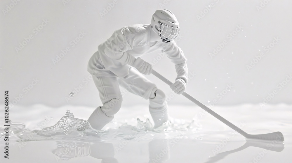 Fototapeta premium White Hockey Player Figure in Dynamic Pose