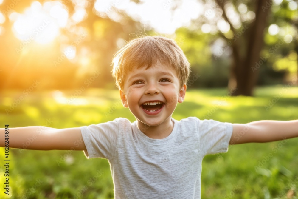 Kid laughing with wide-open arms Kid laughing with wide-open arms