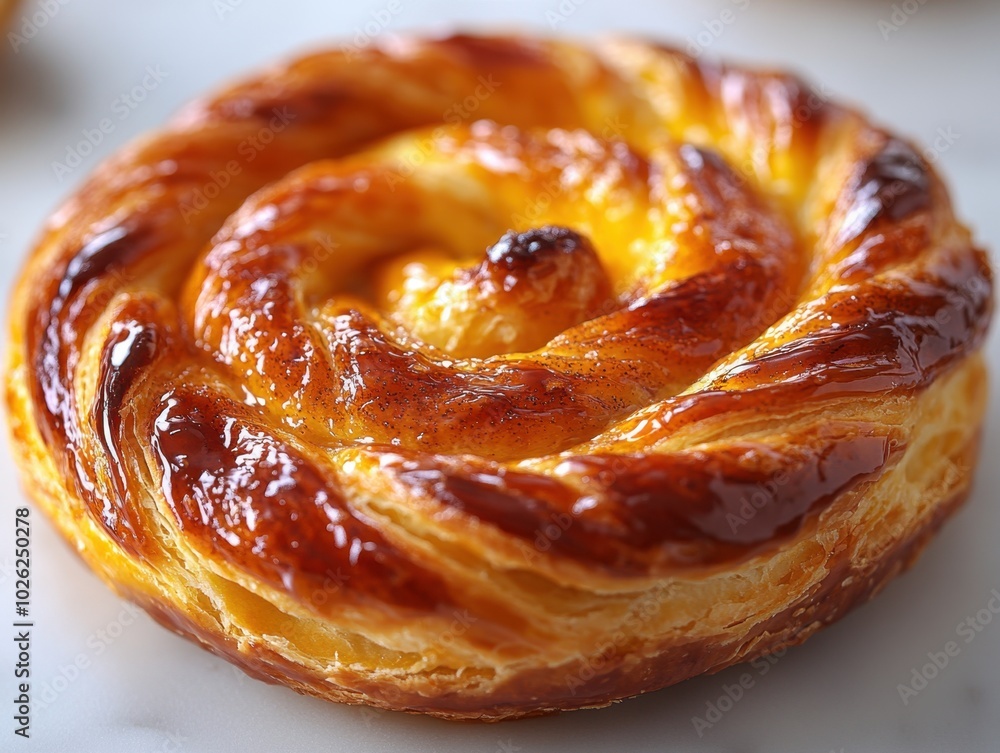 A detailed shot of a glazed cinnamon twist pastry, isolated on white background A detailed shot of a glazed cinnamon twist pastry, isolated on white background