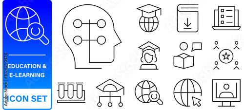 Education and Learning web icons in line style. School, university, textbook, learning. Vector illustration.