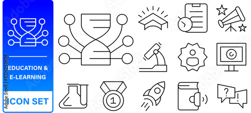 Education and Learning web icons in line style. School, university, textbook, learning. Vector illustration.