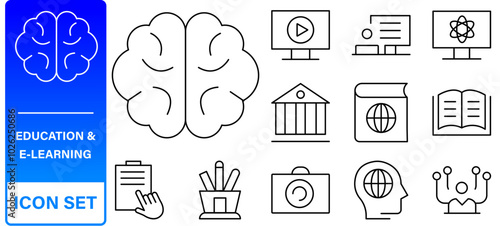 Education and Learning web icons in line style. School, university, textbook, learning. Vector illustration.