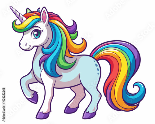 rainbow unicorn horse vector cartoon style 