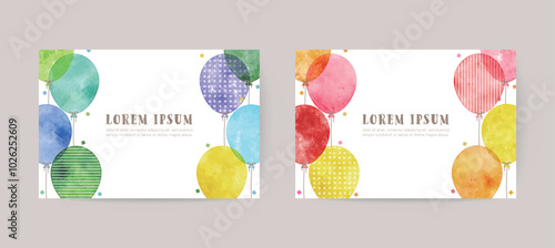 hand drawn balloon illustration cards for invitation, birthday