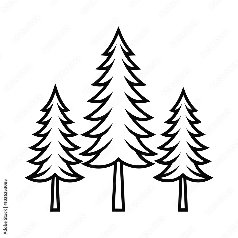 Obraz premium a pine tree outline on a plain white