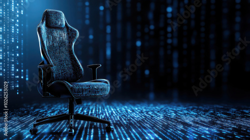 binary code executive chair with electronic lights, perfect for digital business and technology concepts
