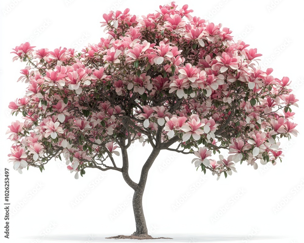 custom made wallpaper toronto digitalA flowering magnolia tree with white and pink blossoms, isolated on white background 