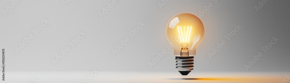 Illuminated light bulb on a gray table, showcasing its bright glow against a soft background. Illuminated light bulb on a gray table, showcasing its bright glow against a soft background.