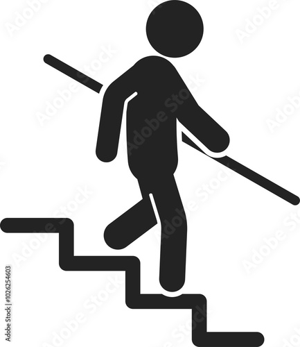 Slika na platnu Isolated caution sign use handrail on stairs, indoor building safety label