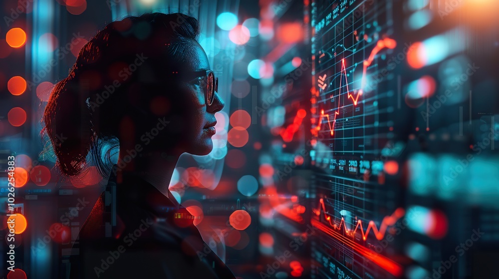 Business Professional Analyzing Profit Statistics on Screens Business Professional Analyzing Profit Statistics on Screens