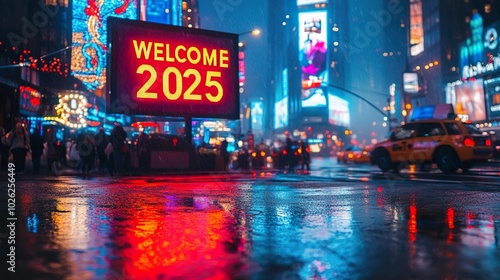 Digital Billboard in Times Square with Welcome Message