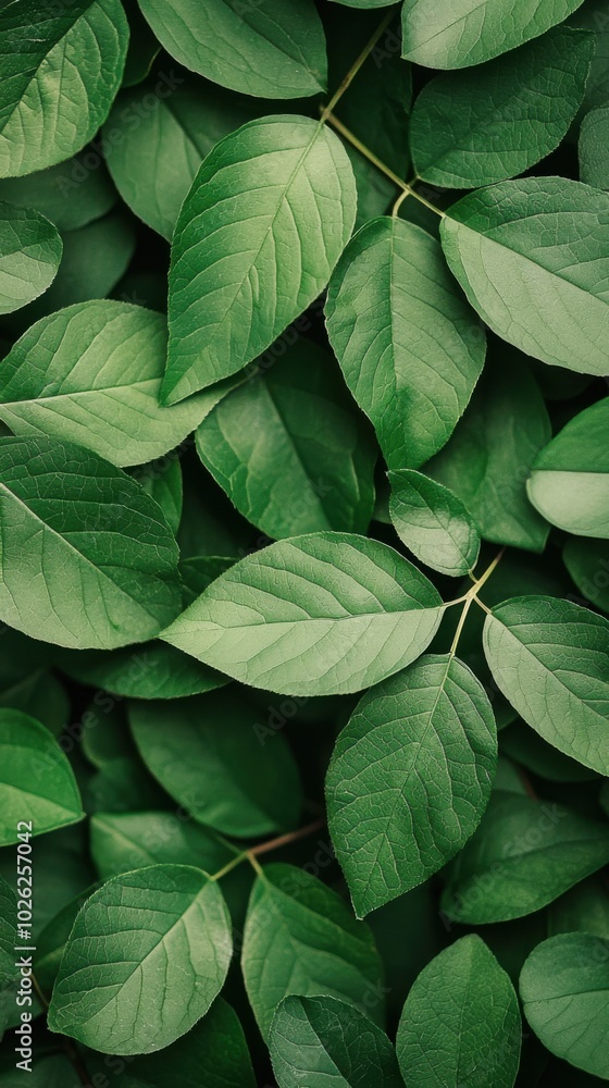Fototapeta premium Green leaves with intricate textures on a dark background.