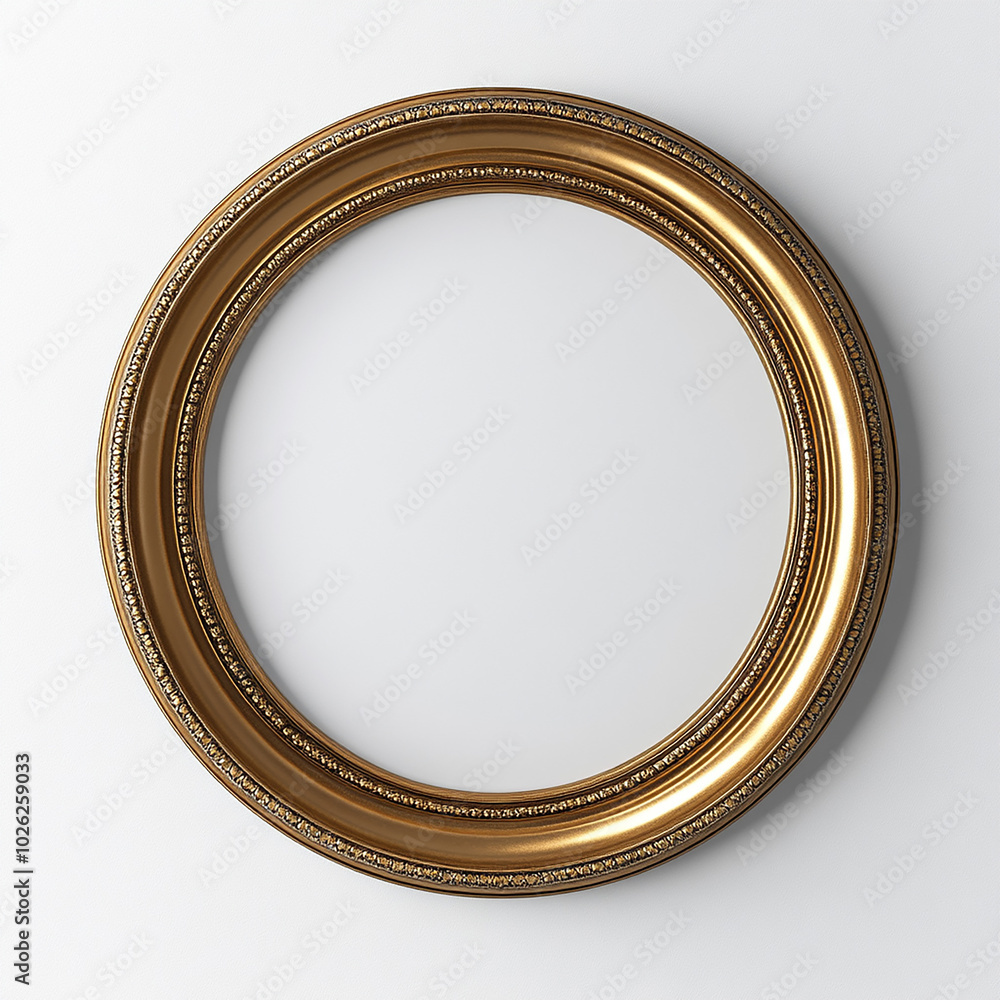 Obraz premium Round Golden Photo Frame on Solid White Background