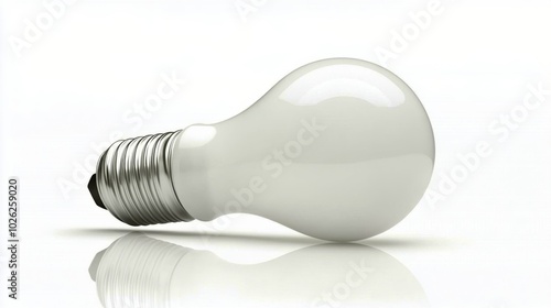 White light bulb resting on a smooth surface in a minimalist setting with sof...