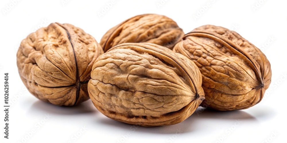 Minimalist walnuts in shell isolated on white background Minimalist walnuts in shell isolated on white background
