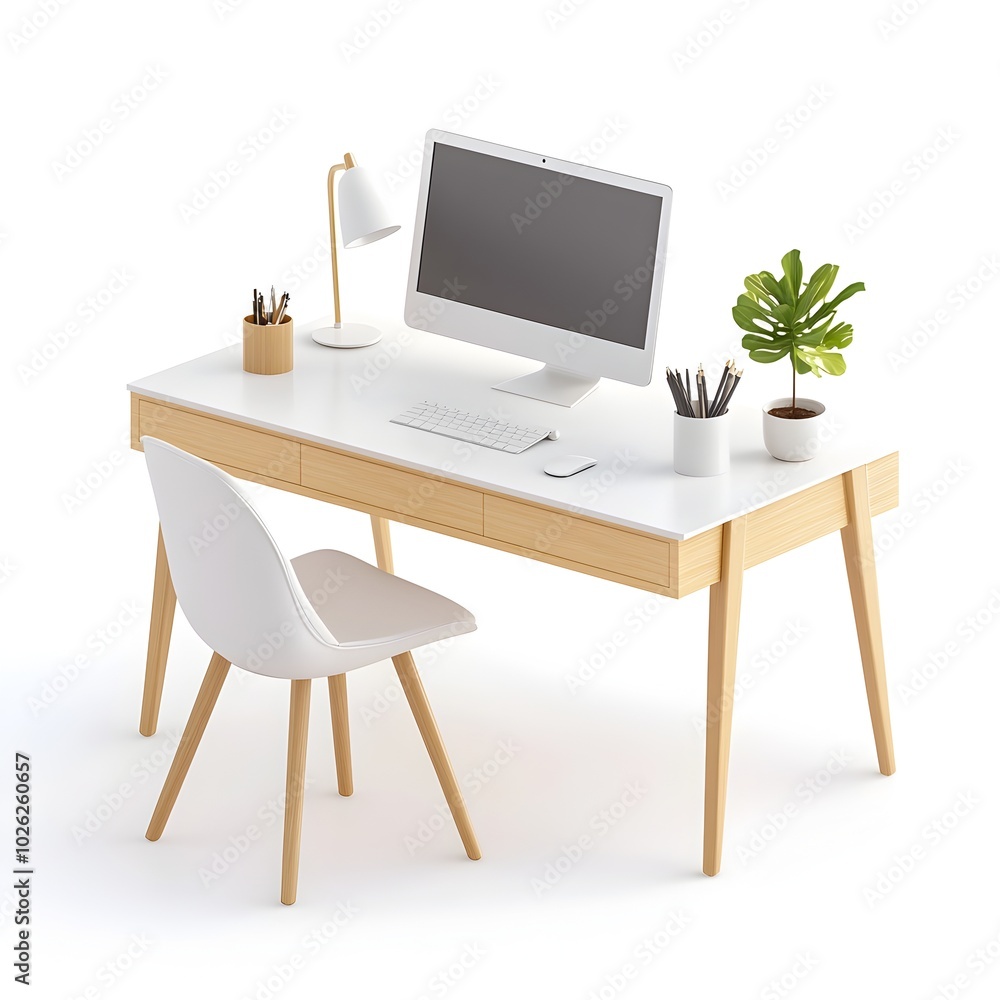 Minimalist Home Office with Sleek Furnishings and Natural Accents Minimalist Home Office with Sleek Furnishings and Natural Accents