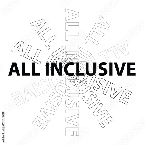 Black color round seal sticker in word all-inclusive on white background