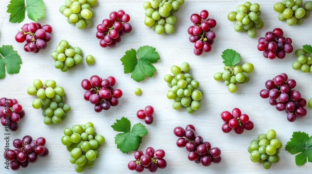 Red and Green Grapes on a White Wooden Surface Red and Green Grapes on a White Wooden Surface