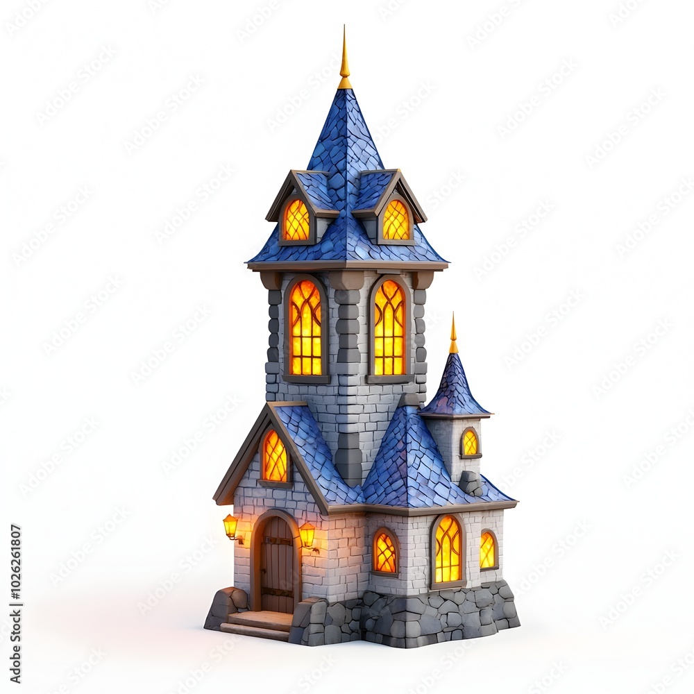Enchanted Wizard s Tower in Magical Fantasy Style with Isolate on White Background Enchanted Wizard s Tower in Magical Fantasy Style with Isolate on White Background