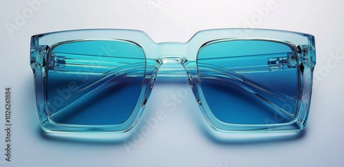 Bright orange sunglasses with blue lenses resting on a sunlit surface with sh...
