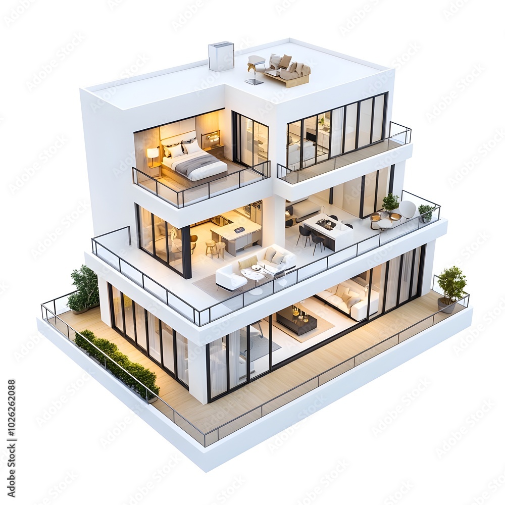 Luxurious Minimalist Penthouse Apartment Architectural 3D Render Luxurious Minimalist Penthouse Apartment Architectural 3D Render