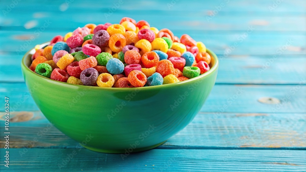 Colorful cereal bowl with candies scattered asymmetrical Colorful cereal bowl with candies scattered asymmetrical