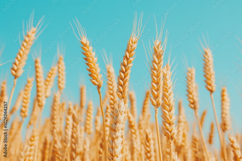 Close-up of golden wheat stalks swaying in the wind Close-up of golden wheat stalks swaying in the wind