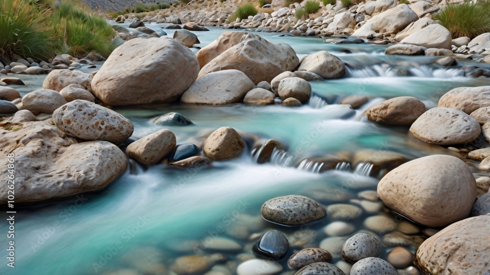 crystal-clear mountain stream with smooth pebbles crystal-clear mountain stream with smooth pebbles