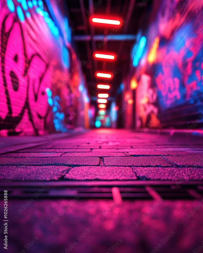 Glowing street art in a dimly lit urban environment, vibrant and rebellious, street glowtime, artistic and bold