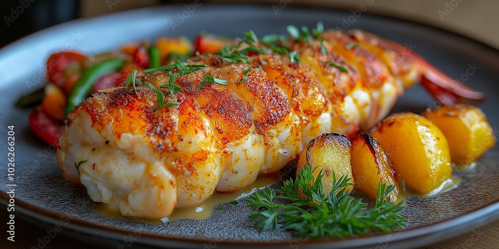 Grilled Lobster Tail with Roasted Vegetables Grilled Lobster Tail with Roasted Vegetables